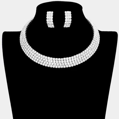 Fashnzfab 4-row Crystal Rhinestone Banded Open Choker Necklace In Black