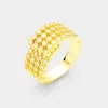 Fashnzfab 4row Gold Plated Cubic Zirconia Adjustable Ring - Clear, Gold In Gold