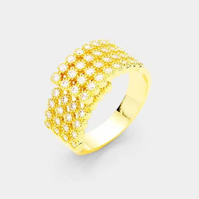 Fashnzfab 4row Gold Plated Cubic Zirconia Adjustable Ring - Clear, Gold