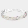 Fashnzfab 4rows Rhinestone Evening Bracelet Ab, Silver In Metallic