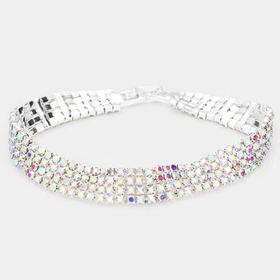 Fashnzfab 4rows Rhinestone Evening Bracelet Ab, Silver In Metallic