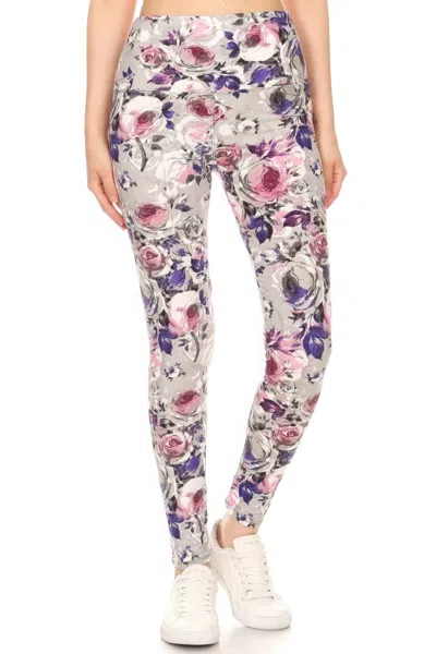 Fashnzfab 5-inch Long Yoga Style Banded Lined Floral Printed Knit Legging With High Waist In Multi