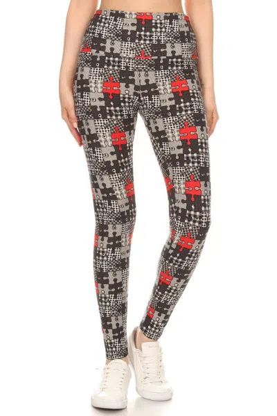 Fashnzfab 5-inch Long Yoga Style Banded Lined Puzzle Printed Knit Legging With High Waist In Multi