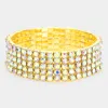 Fashnzfab 5-row Crystal Rhinestone Stretchable Bracelet Ab, Gold In Multi