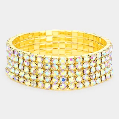 Fashnzfab 5-row Crystal Rhinestone Stretchable Bracelet Ab, Gold In Multi