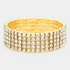 Fashnzfab 5-row Crystal Rhinestone Stretchable Bracelet Clear, Gold In Multi