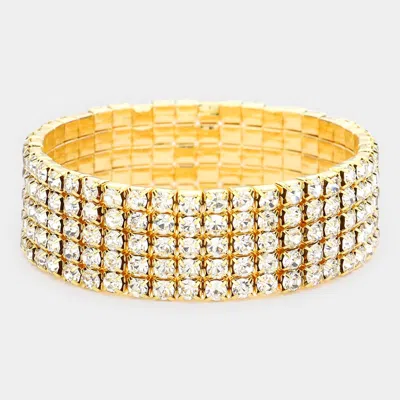 Fashnzfab 5-row Crystal Rhinestone Stretchable Bracelet Clear, Gold In Multi