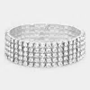 Fashnzfab 5-row Crystal Rhinestone Stretchable Bracelet Clear, Silver In Multi