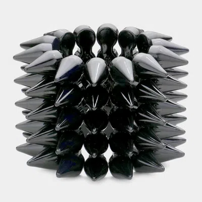 Fashnzfab 5-row Spike Cone Stud Stretch Bracelet Black