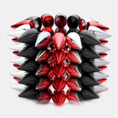 Fashnzfab 5-row Spike Cone Stud Stretch Bracelet Black, Hematite, Red, Rhodium In Multi
