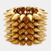 Fashnzfab 5-row Spike Cone Stud Stretch Bracelet Bronze In Gold