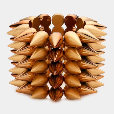 FASHNZFAB 5-ROW SPIKE CONE STUD STRETCH BRACELET BRONZE, MATTE GOLD