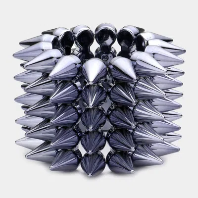 Fashnzfab 5 Row Spike Stud Stretchable Bracelet Hematite In Blue