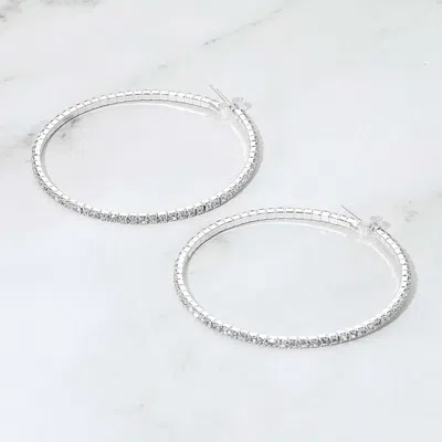 Fashnzfab 50mm Rhinestone Paved Hoop Earrings In Silver