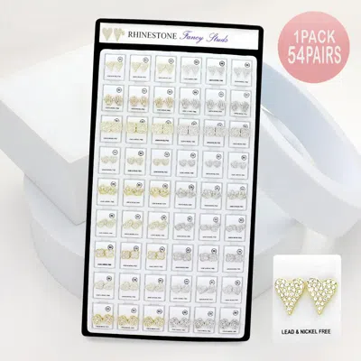 Fashnzfab 54pairs - Rhinestone Paved Fancy Stud Earrings In Multi