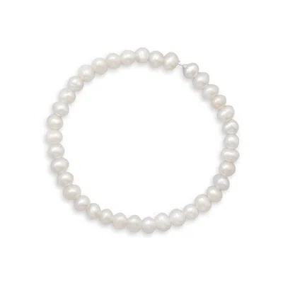 Fashnzfab 5.5" White Cultured Freshwater Pearl Stretch Bracelet In Pattern