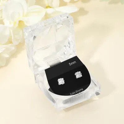 Fashnzfab 5mm Classic Square Cz Stud Earrings In Green