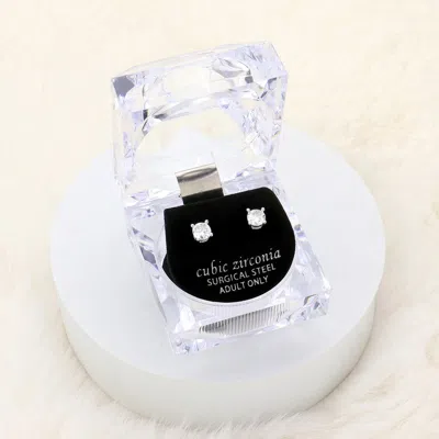 Fashnzfab 5mm Round Cut Crystal Cubic Zirconia Cz Stud Earrings With Clear Box In Silver