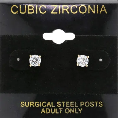 Fashnzfab 5mm Round Cz Stud Earrings In Silver