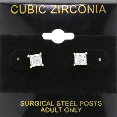 Fashnzfab 5mm Square Cz Stud Earrings In Silver