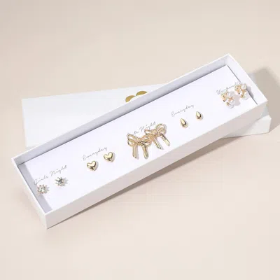 Fashnzfab 5pairs - Bow Metal Heart Teardrop Pearl Mini Hoop Earring Set In Multi