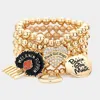 Fashnzfab 5pcs - Black Girl Magic Various Charm Multi Layered Stretchable Bracelets In Gold