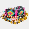Fashnzfab 5pcs - Boho Patterned Beaded Wood Bracelets In Multi