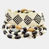 Fashnzfab 5pcs - Boho Patterned Beaded Wood Pearl Bracelets In Multi