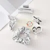Fashnzfab 5pcs - Chrome Bow Heart Star Square Open Hair Claw Clips Stretchable Fabric Hairband Set In Metallic