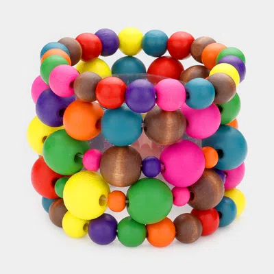 Fashnzfab 5pcs - Colorful Wood Stretch Bracelets In Multi