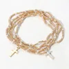 Fashnzfab 5pcs - Cross Charm Pointed Seed Beaded Stretch Multi Layered Bracelets In Brown
