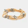 Fashnzfab 5pcs - Cross Pointed Metal Ball Beaded Stretch Multi Layered Bracelets In Gray