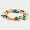 Fashnzfab 5pcs - Cross Pointed Metal Ball Beaded Stretch Multi Layered Bracelets In Green