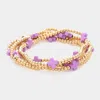 Fashnzfab 5pcs - Cross Pointed Metal Ball Beaded Stretch Multi Layered Bracelets Lavender In Purple