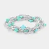 Fashnzfab 5pcs - Cross Pointed Metal Ball Beaded Stretch Multi Layered Bracelets In Metallic