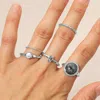 Fashnzfab 5pcs - Elegant Gemstone Pearl Accented Stackable Ring Set In Metallic