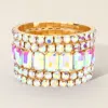 Fashnzfab 5pcs - Emerald Cut Round Stone Stretch Evening Bracelets Ab, Gold In Gold
