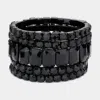 Fashnzfab 5pcs - Emerald Cut Round Stone Stretch Evening Bracelets Black In Black