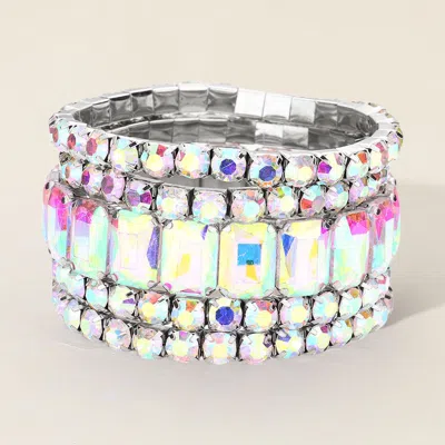 Fashnzfab 5pcs - Emerald Cut Round Stone Stretch Evening Bracelets In Blue