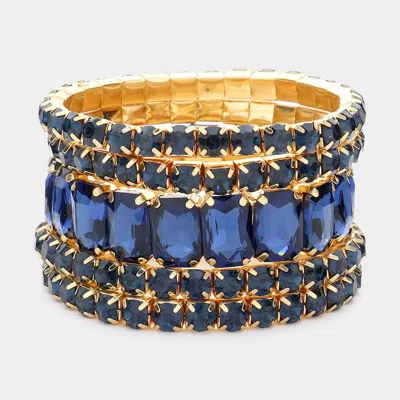 Fashnzfab 5pcs - Emerald Cut Round Stone Stretch Evening Bracelets In Blue