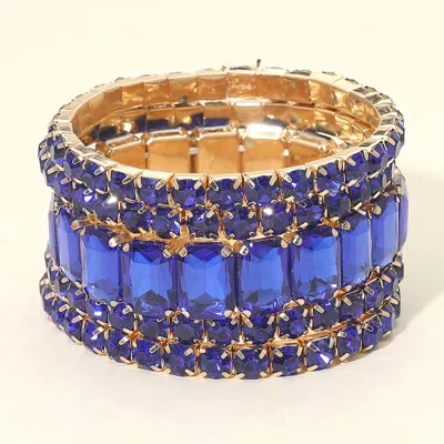 Fashnzfab 5pcs - Emerald Cut Round Stone Stretch Evening Bracelets In Blue