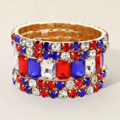 Fashnzfab 5pcs - Emerald Cut Round Stone Stretch Evening Bracelets Blue, Gold, Red, White