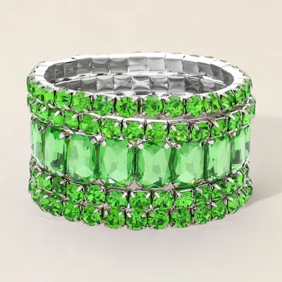 Fashnzfab 5pcs - Emerald Cut Round Stone Stretch Evening Bracelets Green