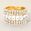 Fashnzfab 5pcs - Emerald Cut Round Stone Stretch Evening Bracelets In Metallic