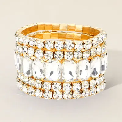 Fashnzfab 5pcs - Emerald Cut Round Stone Stretch Evening Bracelets In Metallic