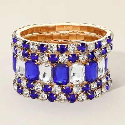 Fashnzfab 5pcs - Emerald Cut Round Stone Stretch Evening Bracelets In Multi