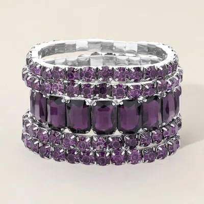 Fashnzfab 5pcs - Emerald Cut Round Stone Stretch Evening Bracelets In Brown