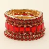 Fashnzfab 5pcs - Emerald Cut Round Stone Stretch Evening Bracelets In Red