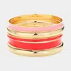 Fashnzfab 5pcs - Enamel Metal Multi Layered Bangle Bracelets In Red