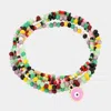 Fashnzfab 5pcs - Evil Eye Charm Colorful Beaded Stretch Bracelets In Multi